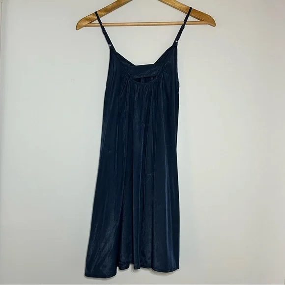 Pink Stitch Navy Satin Slip Dress with Adjustable Spaghetti Straps - Picture 3 of 10